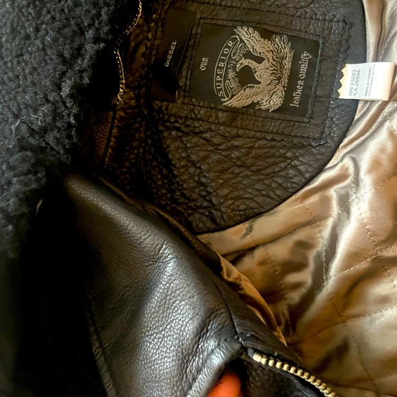 Diesel black leather bomber jacket removable shearling collar vintage XS - Picture 4 of 6